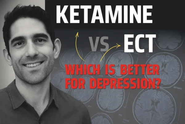 Clinician administering IV ketamine therapy to patient in comparison study with ECT for treatment-resistant depression